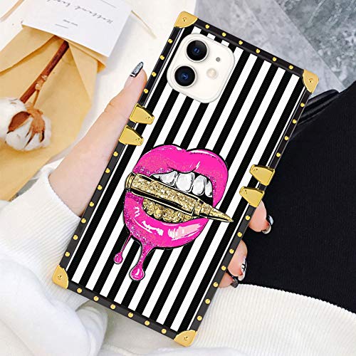 Product Cover Square Case Compatible iPhone 11 2019 6.1 Inch Pink Lips in Bullet Luxury Elegant Soft TPU Shockproof Protective Metal Decoration Corner Back Cover Case iPhone 11 Case