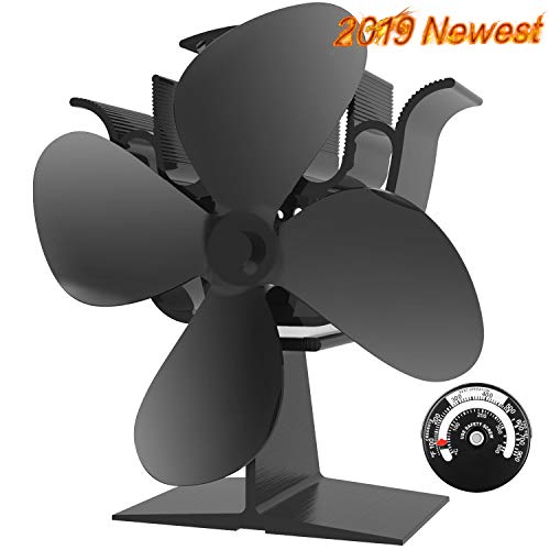 Product Cover X-cosrack 4 Blade Wood Stove Fan Heat Powered Fireplace Fan with Magnetic Thermometer for Wood Log Burner Slient Eco-Frienly Aluminium Black Large