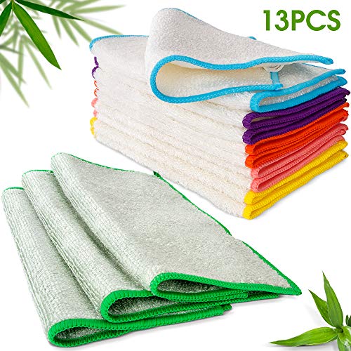 Product Cover Masthome Bamboo Dish Cloth & Kitchen Wipe Dishcloths 13-Pack Bamboo Fiber Cleaning Cloths Super Absorbent Rags& Eco-Friendly Cleaning Cloth