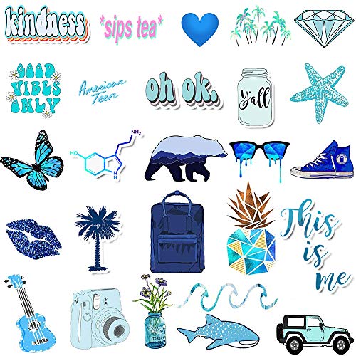 Product Cover AKEROCK 50 Packs VSCO Stickers for HydroFlask, Trendy Sticker Pack for Hydro Cameras Phone Luggage Graffiti Decal (a-Blue)