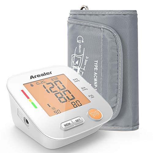 Product Cover Arealer Blood Pressure Monitor Upper Arm, Digital Blood Pressure Machine for Pulse Rate, Automatic BP Monitor with Large Screen Display, 2 * 90 Memory, Bag and Batteries Included
