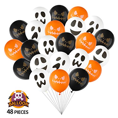 Product Cover SUYEPER Halloween Ghost and Pumpkin Balloons 6 Styles 12 Inch Latex Balloons for Halloween Party Decoration Supplies (48PCS)