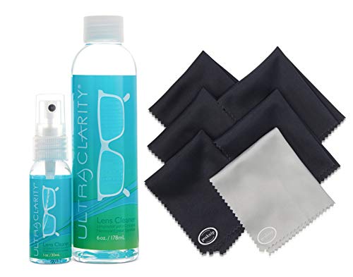 Product Cover Ultra Clarity Eyeglass Lens Cleaner Kit - 1 oz. Spray Bottle and 6 oz. Refill Bottle + 6 Microfiber Cleaning Cloths - Safe for All Lenses, Eyeglasses and Screens
