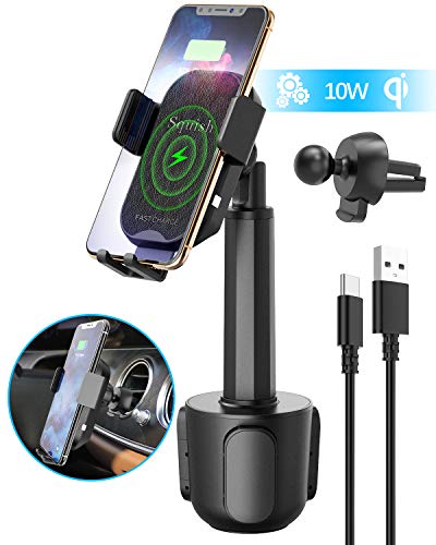 Product Cover Wireless Car Charger, Squish 2-in-1 Universal Cell Phone Holder Cup Holder Phone Mount Car Air Vent Holder for iPhone, Samsung, Moto, Huawei, Nokia, LG, Smartphones (7.6 inches)
