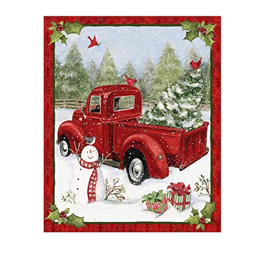 Product Cover Sanmomo Red Truck Christmas Fun 36x44 Panel Snowman Gifts Snow Cotton Fabric Home Decoration