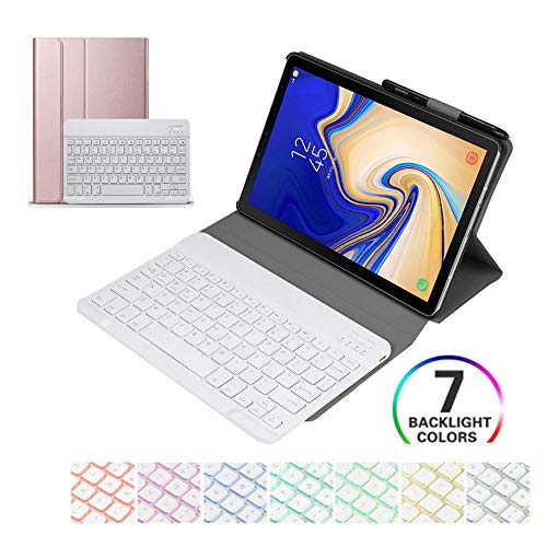 Product Cover for Samsung Galaxy Tab S6 Keyboard Leather Case,Slim Lightweigh Folio Stand Cover with Backlit Removable Wireless Bluetooth Keyboard for Samsung Galaxy TAB S6 10.5 inch 2019 SM-T860 (Rose Gold)