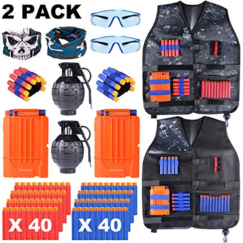 Product Cover TEPSMIGO 2 Pack Kids Tactical Vest Kit with Refill Darts, Reload Clips, Tactical Mask, Wrist Band, Protective Glasses and Grenade Toy for Boys and Girls