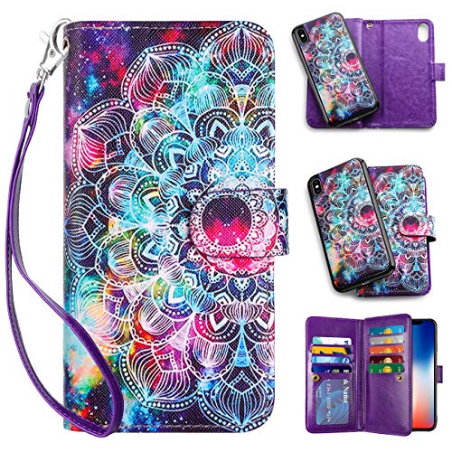 Product Cover Vofolen 2-in-1 Case for iPhone X case iPhone Xs Case Wallet Card Holder ID Slot Detachable Strap Protective Slim Hard Shell Magnetic PU Leather Folio Pocket Flip Cover for iPhone X/XS 5.8 Mandala