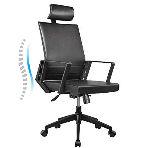 Product Cover Office Chair High Back Leather Executive Computer Desk Chair, Adjustable Tilt Angle Headrest Lumbar Support Ergonomic Swivel Chair (Black)