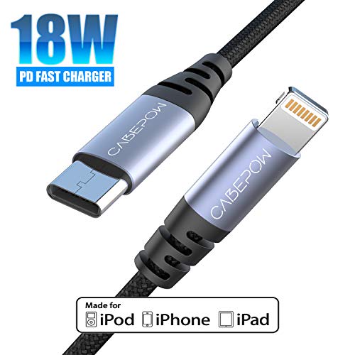 Product Cover USB C to Lightning Cable 6ft, Cabepow Apple MFI Certified Nylon Braided Smallest Head USB-C to Lightning Cable 18W for iPhone 11/11 Pro / 11 Pro Max/X/XS/XR/XS Max / 8/8 Plus