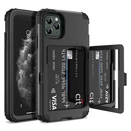 Product Cover WeLoveCase iPhone 11 Pro Max Wallet Case, Defender Wallet Card Holder Cover with Hidden Mirror Three Layer Shockproof Heavy Duty Protection All-Round Armor Protective Case for iPhone 11 Pro Max Black
