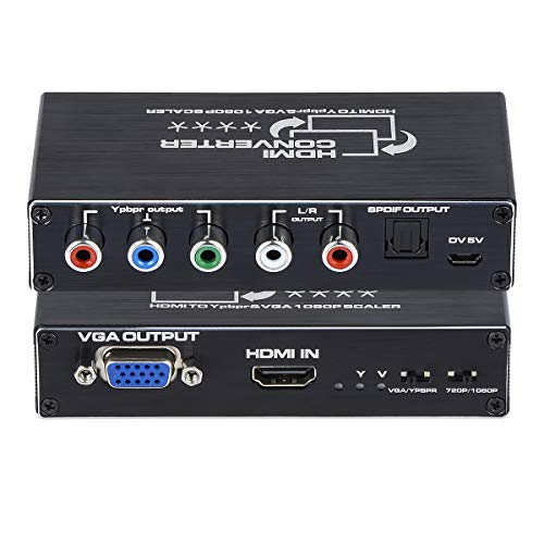 Product Cover 1080P HDMI to Component Converter (YPbPr/ RGB/ 5RCA) or VGA Scaler Converter with Toslink SPDIF Audio Output for PC, PS3, Roku Etc, Black