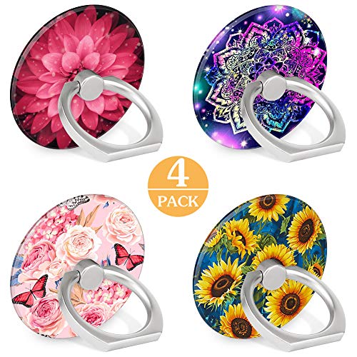 Product Cover 4-Pack Floral Pattern Phone Ring Holder 360 Degree Rotation Finger Ring Stand Holder Grip Kickstand Compatible with Smartphones and Tablets