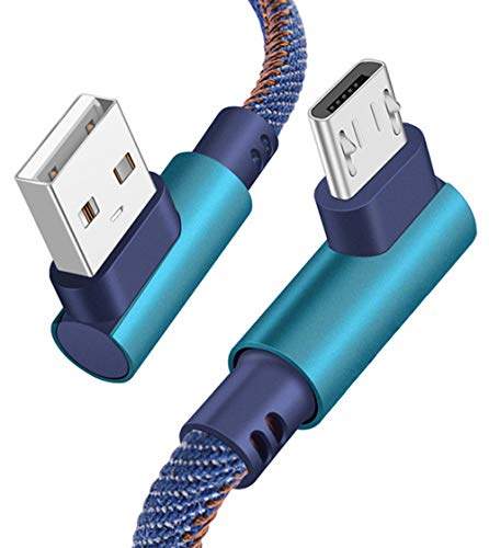 Product Cover Micro USB Cable Android, SUKER [2Pack 6ft] 90 Degree Right Angle High Speed Android Charger Nylon Braided Cord for Samsung Galaxy S7/S6 Edge, HTC, Motorola, LG, Kindle, Xbox, PS4 and More (Denim)