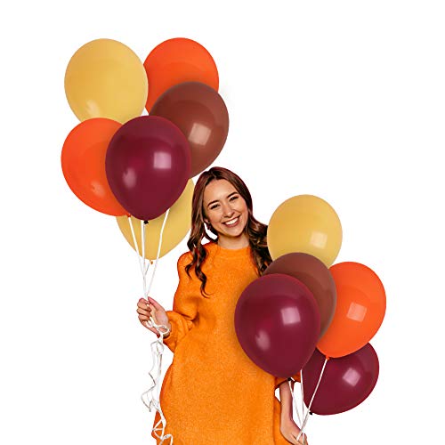 Product Cover Fall Color Balloons Burgundy Mocha Brown Yellow Orange Balloons 12 Inch Friendsgiving Decorations for Woodland Lion Safari Wild One Birthday Decor Animal Dinosaur Baby Shower Garland Supplies