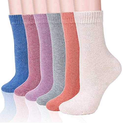 Product Cover Luxina Womens Winter Warm Wool Socks - 6 Pairs Casual Cute Cozy Crew Socks（One Size 6-10 ）(I: 6 Pairs, Pure Color)