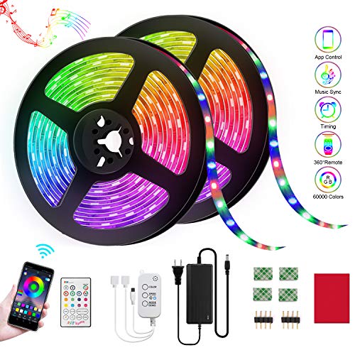 Product Cover LED Strip Lights,Reemeer RGB Strip Lights Kit 32.8ft/10M SMD5050 Color Changing LED Tape Lights with Remote APP Control Sync to Music Apply LED Strip for Bedroom Kitchen Party(2-Pack)