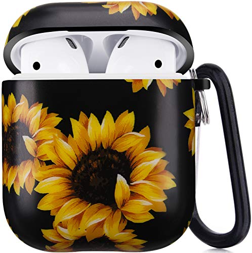 Product Cover Airpods Case, Airpods Protective Hard Sunflower Floral Case Cover with Keychain Compatible with AirPods 2/1 Eco-Friendly Cute Girls Men Durable Shockproof Drop Proof Case for AirPods Charging Case