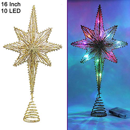 Product Cover Twinkle Star Lighted Christmas Tree Topper, Bethlehem Star Treetop with 10 LED Colorful Fairy Lights, Holiday Christmas Tree Decorations, 16 Inch (H)