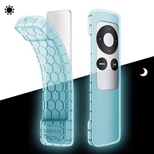 Product Cover Fintie Protective Case for Apple TV 2 3 Remote Controller - Casebot (Honey Comb Series) Light Weight (Anti Slip) Shock Proof Silicone Sleeve Cover, Blue Glow in The Dark