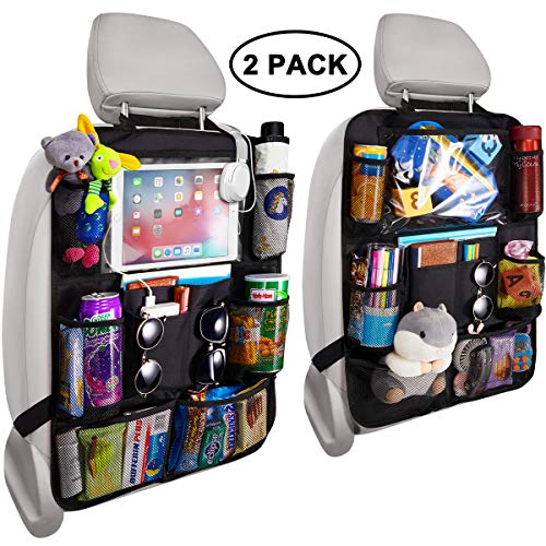 Product Cover Reserwa Backseat Car Organizer Kick Mats back seat storage bag with Clear Screen Tablet Holder and 9 Storage Pockets,Seat Back Protectors with USB/Headphone Slits for Toys Drinks Book Kids Toddler Tra