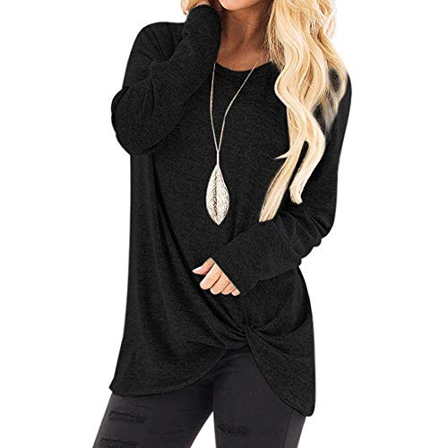 Product Cover iCJJL 2019 Women's Casual Autumn Twisted Knot Tops Blouse Solid Crewneck Loose T-Shirt Long Sleeve Tunic Sweatershirts Black