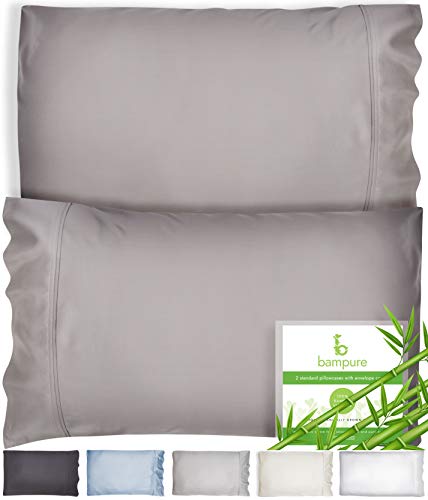 Product Cover Bamboo Pillowcase Queen Bamboo Pillow Case Queen Size (20x30) - 100% Organic Bamboo Large Pillow Cases Cooling Pillowcase Cooling Pillow Cases Queen Cool Pillow Cases Set of 2 Pillowcases Stone Gray