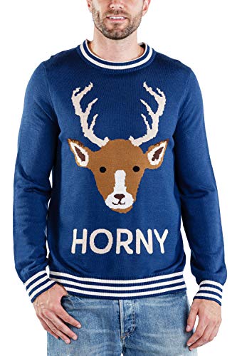 Product Cover Tipsy Elves Men's Horny Reindeer Ugly Christmas Sweater - Funny Naughty Reindeer Christmas Sweater for Guys