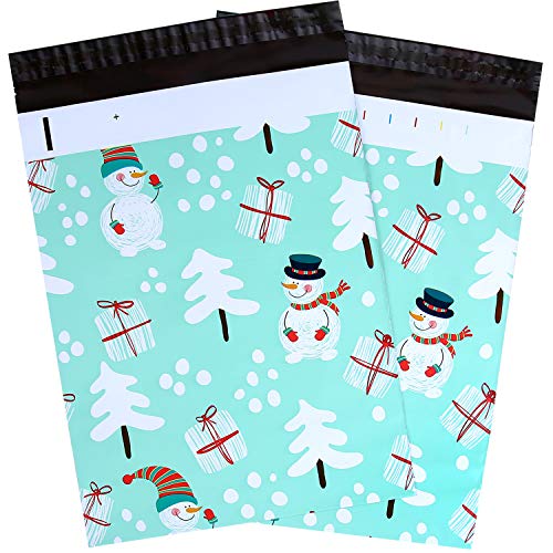 Product Cover 100 Pcs 10x13 Snowman Designer Winter Poly Mailers, Ohuhu Christmas Envelopes Shipping Bags with Self Seal Adhesive, Waterproof and Tear-Proof Postal Bags