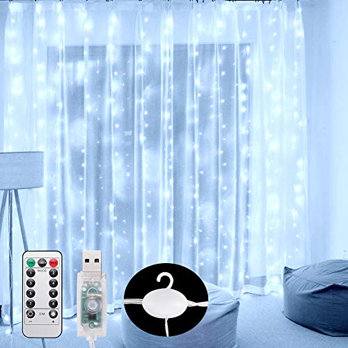 Product Cover Curtain Lights 300 LED Wall Fairy Lights 9.8Ftx9.8Ft USB Remote Powered String Lights IP64 Waterproof Window Room Bedroom Wedding Christmas LED Waterfall Decorations Lights