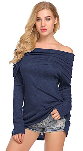Product Cover SimpleFun Womens Casual Off Shoulder Sexy Long Sleeve Tunic Shirts Side Split Loose Blouse Tops