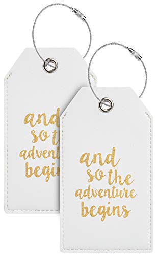 Product Cover Casmonal Luggage Tags with Full Back Privacy Cover w/Steel Loops (white 02 pcs set)