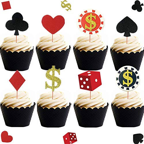 Product Cover Set of 32 Casino Cupcake toppers Poker Cupcake Toppers Vegas Theme Cupcake Toppers Gambling Cupcake Toppers Casino party decorations Vegas theme party Gambling party decorations Poker night decorations