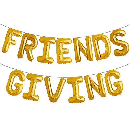 Product Cover Friendsgiving Decoration Gold Foil Letter 16 Inches Tall Balloons Banner Thanksgiving Friends Party Backdrop