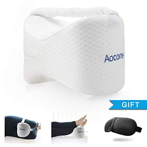 Product Cover Aocome Knee Pillow for Side Sleepers - Ergonomically Designed Pillow for Sciatica Relief, Back Pain, Leg Pain, Pregnancy, Hip and Joint Pain - Memory Foam Knee Pillow with Sleep Mask