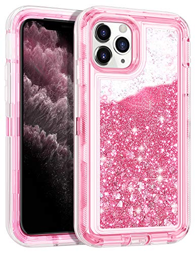 Product Cover WOLLONY for iPhone 11 Pro Max Case Glitter Heavy Duty Girly Liquid Bling Quicksand 3 in 1 Hybrid Shockproof Hard Bumper Soft Clear Rubber Non-Slip Protective Cover for iPhone 11 Pro Max 6.5inch Pink
