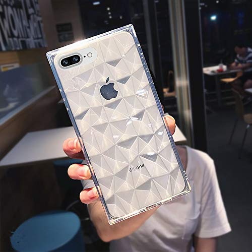 Product Cover Square Case Compatible iPhone 7 Plus iPhone 8 Plus Case 3D Diamond Pattern Cute Candy Color Shockproof Protective Slim-fit Solid Color Flexible Soft TPU Case Cover for iPhone 7 Plus/8 Plus (Clear)
