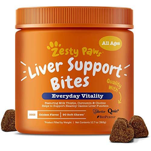 Product Cover Zesty Paws Liver & Kidney Support Supplement for Dogs - with Milk Thistle Extract, Turmeric Curcumin, Cranberry & Choline - Natural & Grain Free Soft Chew Formula - for Dog Liver Function & Detox