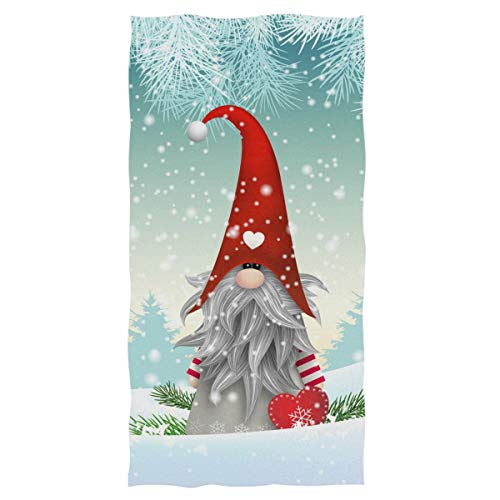 Product Cover Christmas Gnome Tomte Hand Towels 16x30 in Bathroom Towel, Winter Elves with Red Hearts Snowflake Ultra Soft Highly Absorbent Small Bath Towel Merry Christmas X-mas Bathroom Decor Gifts