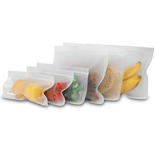 Product Cover Reusable Sandwich Bags Reusable Snack Bag Reusable Storage Bags Sandwich Size Freezer Baggies Silicone Sealable for Food Kids Lunch Fruit Leakproof Travel Extra Thick 6P with 8P Labels FDA BPA Free