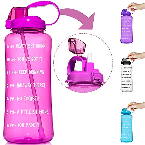 Product Cover HydroMATE 3L & 1.5L Straw Motivational Water Bottle Time Marker Large BPA Free Jug Handle Time Marked Drink Marking Measures Track Daily Water Intake Hydro Mate 128 oz 64 oz (1.5 Liter, Pink)