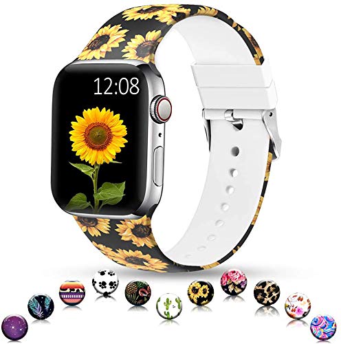 Product Cover Sunnywoo Sport Band Compatible with Apple Watch 38mm 40mm 42mm 44mm, Soft Silicone Floral Fadeless Strap Replacement Bands for iWatch Series 4, Series 3, Series 2, Series 1，Sport Edition Women Men