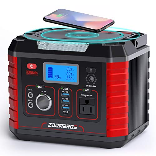 Product Cover ZOOMBROS 330W Portable Power Station Generator, 289WH CPAP Battery Backup Power Supply with 110V AC Outlet, 12V/10A Car Port, 3 QC 3.0, Type C, SOS Flashlight, Wireless Charger for Camping Emergency