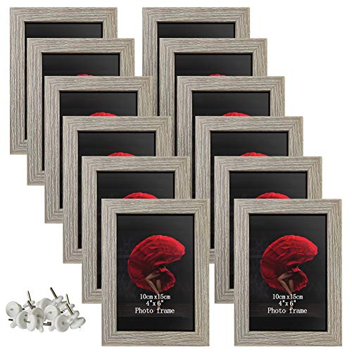 Product Cover 4x6 Picture Frames Set of 12 Rustic Distressed Gray Art Wall Hanging Table Desk 6x4 Family Gallery Multi Photo Frame