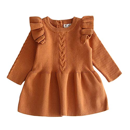 Product Cover Toddler Baby Girl Knit Sweater Dress Cute Kids Solid Ruffle Long Sleeve Dresses Top Fall Winter Warm Outfits Clothes