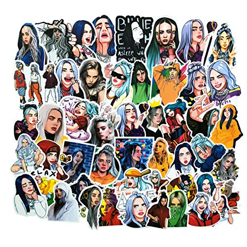 Product Cover Laptops Sticker, Billie Eilish Stickers for Water Bottles.50 PCS American Singer Stickers Waterproof Vinyl Decal Sticker for Phone,Compute,Cars,Bicycles,Mac Book, PS4, Xbox ONE. (Billie Eilish)
