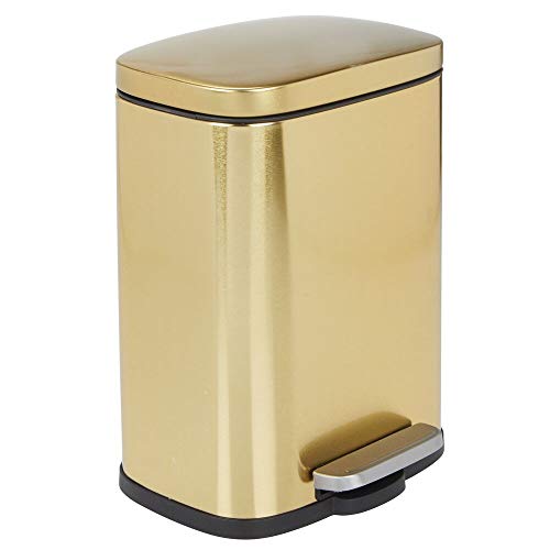 Product Cover mDesign 1.3 Gallons Rectangular Step Trash Can Wastebasket, Garbage Container Bin for Bathroom, Powder Room, Bedroom, Kitchen, Craft Room, Office - Removable Liner Bucket, Hands-Free - Soft Brass