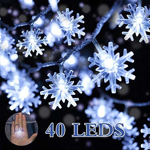 Product Cover DIKI Snowflake Lights, Christmas Snowflake String Lights Battery Operated 16.4FT 40 LED White Lights for Bedroom Party Wedding Interior Garden Festival Decoration Indoor&Outdoor Snowflake Lights