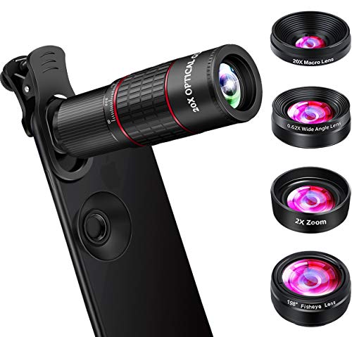 Product Cover Phone Camera Lens, OVPPH Cell Phone Lens Kits 10 in 1-20X Telephoto Lens + Fisheye Lens + Wide Angle Lens + Macro Lens + Zoom Lens Compatible with iPhone 11 Pro Max X XS Max XR/8/7/6/6s Samsung
