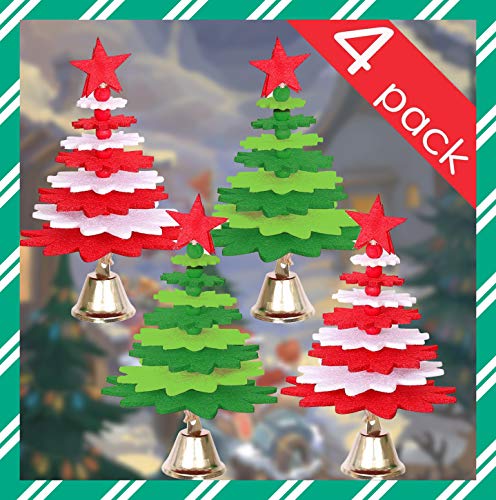 Product Cover JTIEO 4 Pack Non-Woven Christmas Tree with Bells Desktop Mini Christmas Pendants Xmas Home Decorative Ornaments